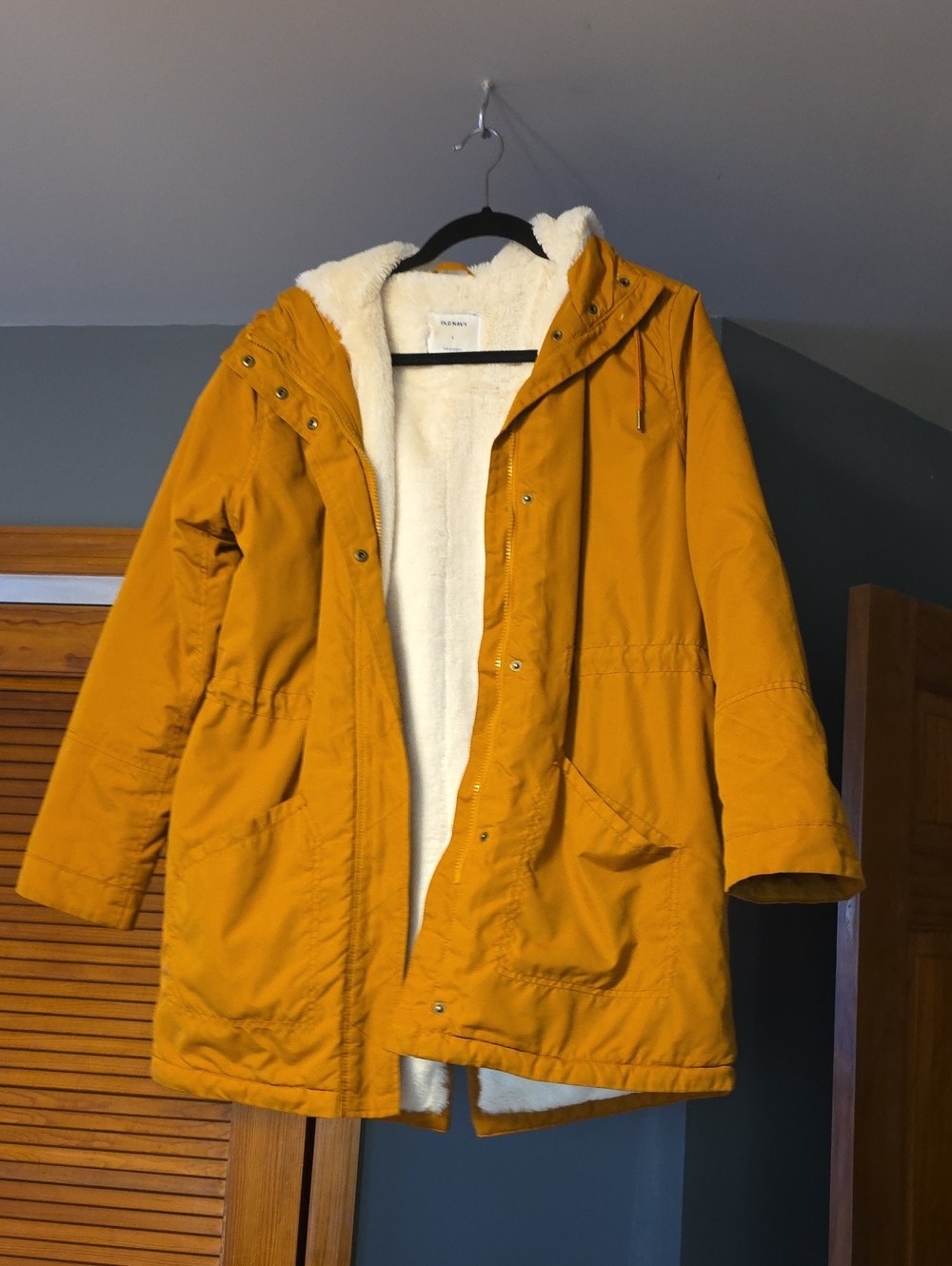 Old Navy Mustard Yellow Sherpa-Lined Hooded Parka